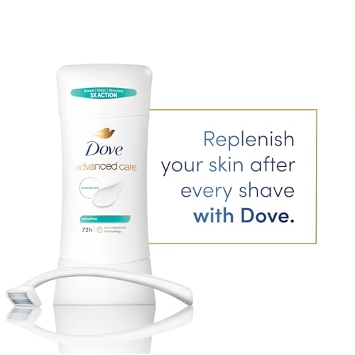 Image of Dove Advanced Care Antiperspirant Deodorant, Sensitive, Unscented 3-Pack - 72 Hours of Odor & All Day Wetness Protection, 2.6 Oz Ea