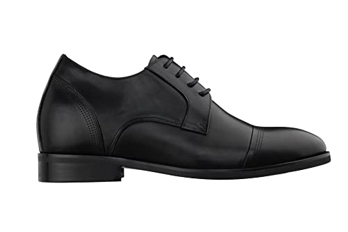 TOTO Men's Invisible Height Increasing Elevator Shoes - Black Premium Leather Lace-up Micro-Perforated Formal Derby Oxfords - 2.8 Inches Taller - K9277- Size 10 D(M) US2