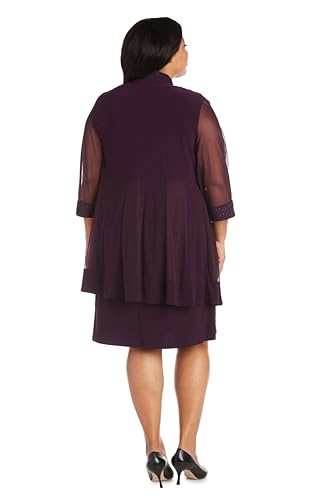Image of R&M Richards Women's Elegant 2-Piece Shift Dress with Pleated Shimmer Duster Jacket for Mother of the Bride, Cocktail Attire