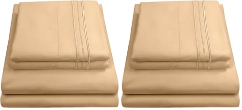 Image of Twin Sheets - Breathable Luxury Sheets with Full Elastic & Secure Corner Straps Built in - 1800 Supreme Collection Extra Soft Deep Pocket Bedding Set, Sheet Set, Twin, Camel (Pack of 2)