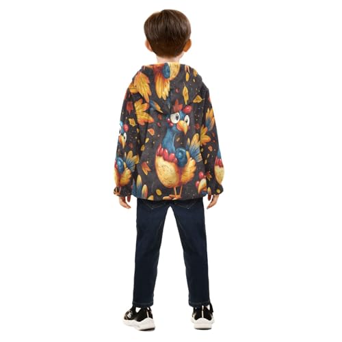 Autumn Leaves Bird Turkey Toddler Fleece Jacket Girl Boys Hooded Fleece Jacket Coat Warm Outwear Zip-up 3-10T4