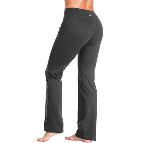 DAYOUNG Womens Bootcut Yoga Pants with Inner Pockets,Long Bootleg Flare Tummy Control Workout Running Pants YWK03-Charcoal-XL