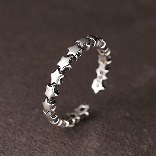 NewZenro Retro Star Open Adjustable Stacking Band Ring for Women S925 Sterling Silver Dainty Vintage Stars Statement Engagement Tiny Finger Rings Jewelry Gifts for Bff Daughter Her Birthday3