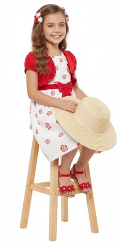 Image of ToBeInStyle Girls Two Piece Short Sleeve Dress and Matching Bolero Crop Cardigan Assorted Prints Cotton Blend Summer Outfit