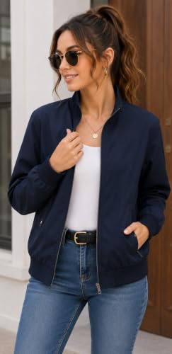 Image of Tagas Women's Casual Bomber Jacket | Lightweight Zip-Up Jacket with Pockets | Full Sleeve Solid Color Outerwear for Winter, Travel & Daily Wear|oversized jecket|