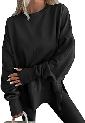 ANRABESS Women Oversized Sweatshirts Fall Outfits with Thumbholes - Black