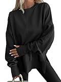 ANRABESS Women Oversized Sweatshirts Thumbhole Long Sleeve Hoodies Shirts 2025 Fall Side Slit Pullover Top Teen Y2k Outfits Black Large