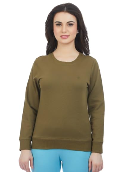 Women’s Olive Green Fleece Sweatshirt – Winter Warm Polyester Pullover, Relaxed Fit, Long Sleeve Round Neck Cozy Casual Top-image-17
