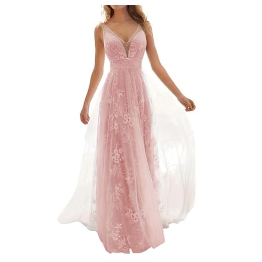Générique Robe de Mariée pour Mariage Longue Femme A-Line Col V sans Manche en Dentelle Mousseline