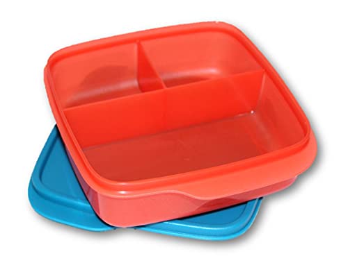 Tupperware (2 Bento Lunch Boxes Red And Yellow With Blue Seals #TOP2