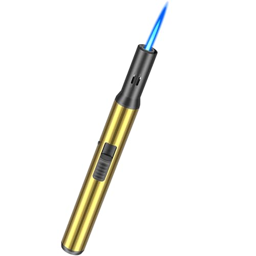 Juspota Abschließbar Feuerzeug Jetflame, 19cm Sturmfeuerzeug, Gas Nachfüllbar Winddicht Lange Stabfeuerzeug, Jet Feuerzeug, Gold (Verkauft ohne...