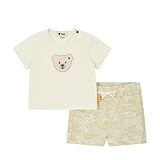 Steiff Set Shorts mit T-Shirt Kurzarm EU Größe 86 Antique White, Sommerhose kombiniert mit einem Kurzarm Shirt für jeden Anlass, lockere Bequeme Passform