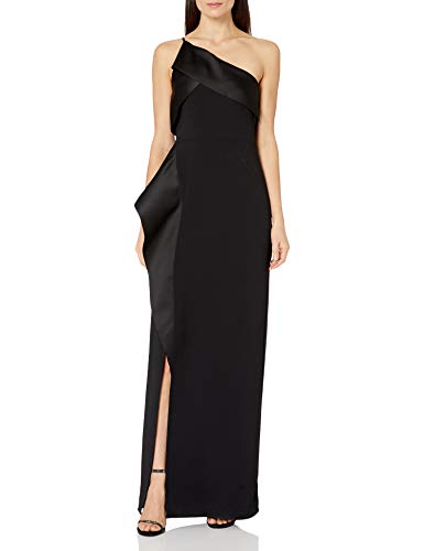 HALSTON Women's Satin Drape Gown, Black, 14