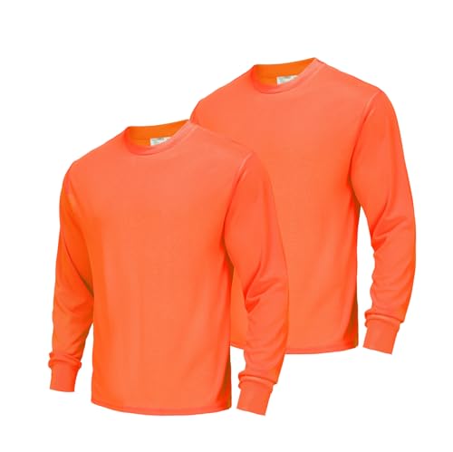 Meiosuns High Visibility Quick Dry Safety Shirt Hi Vis Breathable Mesh with Sun Protection Long Sleeve Elastic Neon Shirts Warehouse Construction Work for Men and Women (2Pcs, Orange, 3XL)