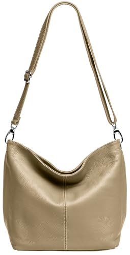 Caspar Klassisch Elegante Leder Handtasche Damen Tasche mit verstellbarem Schultergurt - PREMIUM LINE - Modell No.803 - Made in Italy, Farbe:sand, Accessoires:One Size