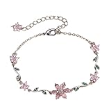 Genérico Pulsera de flores, pulsera de enlace de cadena floral de circonia cúbica de moda, flores brillantes hojas pulseras de pulsera apilables, regalos de joyería deliciosa para ella (Silver)