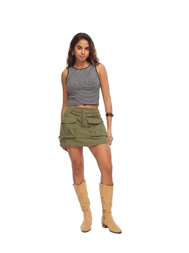 HiMONE Women’s Sleeveless Striped Tank Top Crew Neck Crop Top Slim Fit Stretch Knit Casual Summer Fitted Shirt XS — view 3