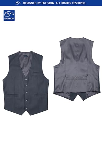Image of Enlision Men's Suit Vest Business Formal Dress Waistcoat Solid Color Vest for Suit or Tuxedo