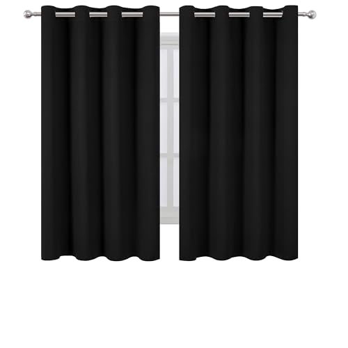 Image of LEMOMO Black Blackout Curtains 66 x 63 Inch Length /Set of 2 Curtain Panels /Thermal Insulated Room Darkening Blackout Curtains for Bedroom