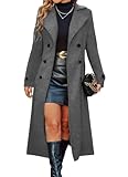 chouyatou Women's Winter Double Breasted Wool Coat Business Casual Long Sleeve Midi Long Winter Pea Coat (Large, Grey)