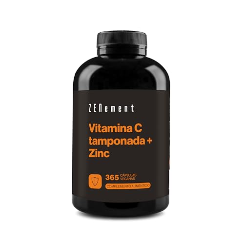 Vitamina C Tamponada con Zinc Bisglicinato - 1000 mg Vitamina C + 10 mg Zinc Elemental por Dosis Diaria (2 Cápsulas) - pH Neutro, Suave para el Estómago - Para el Sistema Inmunitario - Vegano