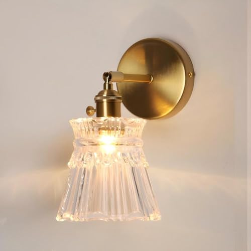 Image of Vintage Gold Wall Sconces with Lampshade Brass Sconces Modern Wall Lighting Fixture with Switch for Bathroom, Bedroom, Living Room Classic E26