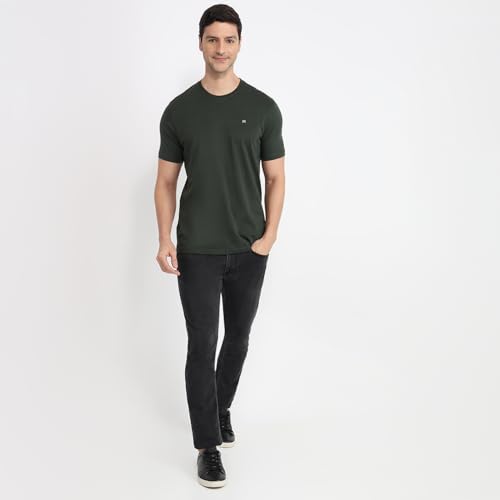 Image of Raymond Men Regular Fit Solid Pattern Pure Cotton Crew Neck Half Sleeve Casual T-Shirt
