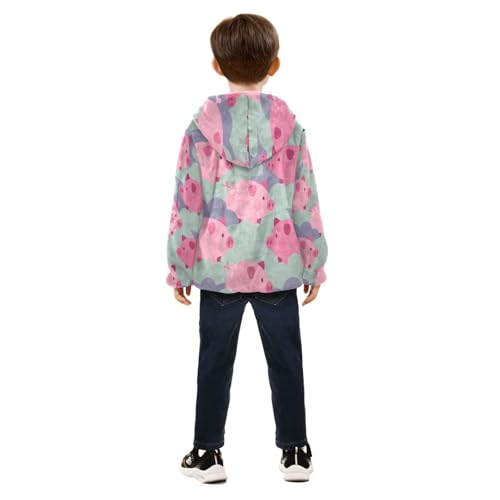 Pig Pattern on Light Background Toddler Fleece Jacket Girl Boys Hooded Fleece Jacket Coat Warm Outwear Zip-up 3-10T4