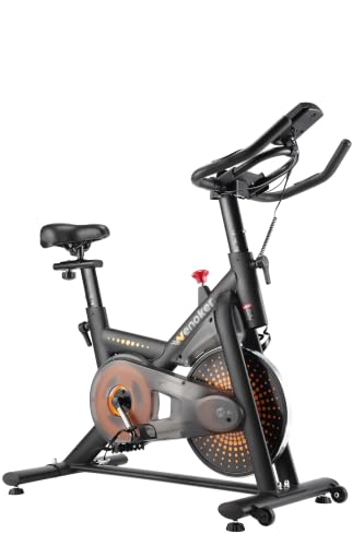 Wenoker Exercise Bike for Home – 350LB Indoor Cycling Bike, Low Noise Stationary Spin Bike with App Sync, Adjustable Seat, LCD Monitor, Smooth & Quiet for Cardio Workout
