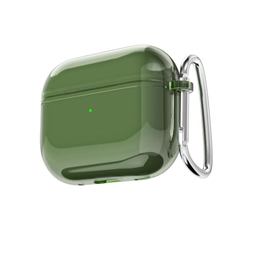 LoeoeL for Airpods 3 Case Clear, Transparent Silicone Cute Girly Airpods 3rd Generation Case with Keychain, Hard Shell Plastic Airpods Cover Accessories for Women Girls, Dark Green