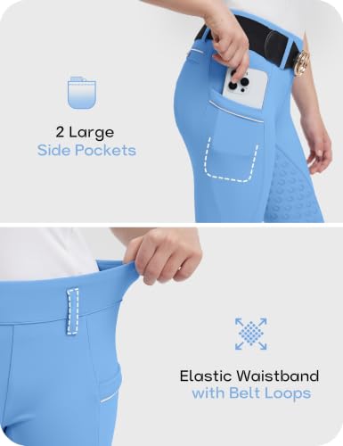 Image of FitsT4 Sports Girls Horse Riding Pants Full Seat Equestrian Pants Pockets