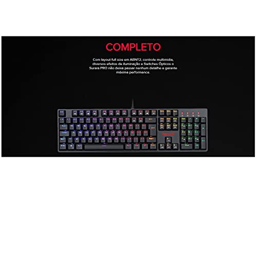 Teclado Mecânico Gamer Redragon Surara Pro, RGB, Switch Redragon Optical Blue, ABNT2 - K582RGB-PRO