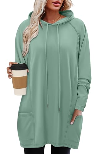 KISSMODA Women Hoodies Dress Long Sweatshirts Dress Raglan Sleeves Oversized Sweatshirts with Pocket 2025 Fall Winter Trendy