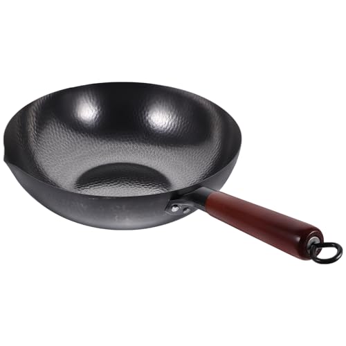 BEBEMOKO Wok forjado a mano con tapa para hacer panqueques, cacerola, cacerola, cacerola, utensilios de cocina, sartén verde, antiadherente, wok, wok resistente, madera