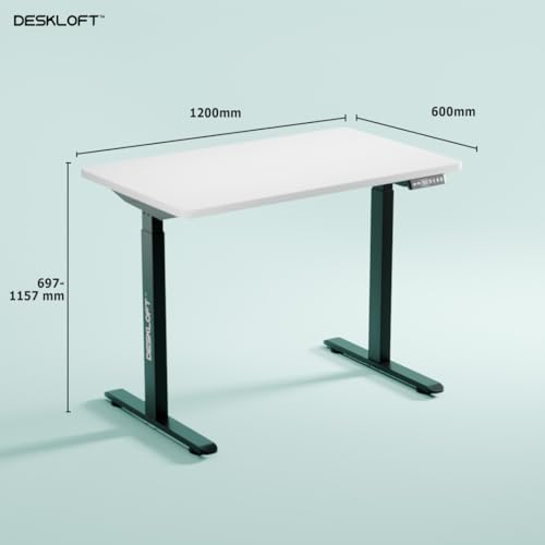Image of Motorized Electric Standing Desk, Height Adjustable Sit Stand Workstation with Walnut Wood Grain Top, Ergonomic Computer Desk for Home & Office (Black Frame & White Top, 1200 x 600 mm)