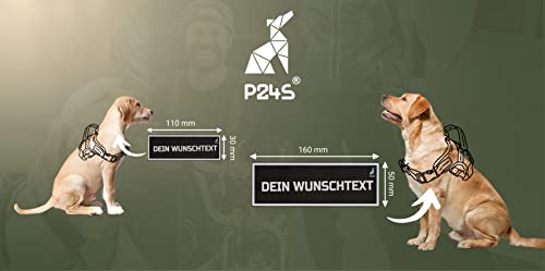 2 stück P24S Taktisches Hundegeschirr Klettsticker selbst gestalten mit 2 Zeilen für mittlere und grosse Hunde mit Namen [Groß, Neon Grün]