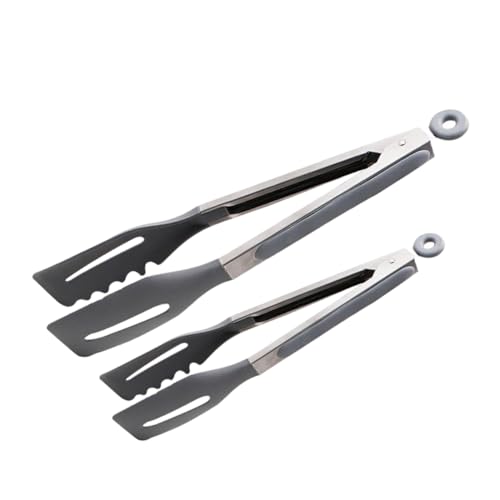 FUNOMOCYA 2pcs Silicone Grill Tongs with Stainless Steel Handle for Outdoor Barbecue Buffets Cooking Food Serving Tongs for Steaks