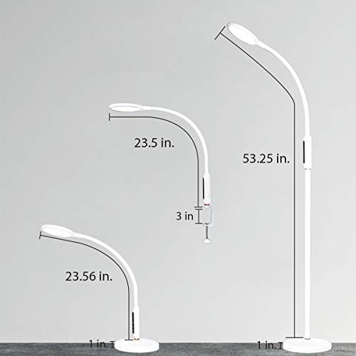 Syrinx 3 In 1 Led Floor Lamp, Desk Lamp, Clamp-On Lamp With Remote Control, 5 Brightness Levels & 5 Colors Temperatures, Dimmable, Adjustable Gooseneck Pole Lamp For Living Room Office Bedroom - White #TOP5