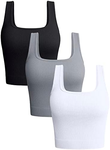 OQQ Women's 3 Piece Tank Tops Ribbed Seamless Workout Exercise Shirts 2025 Summer Basic Camis