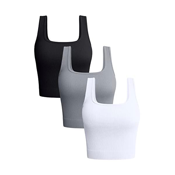 OQQ Women’s 3 Piece Tank Tops Ribbed Seamless Workout Exercise Shirts Yoga Crop Tops