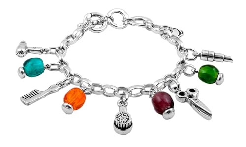 Ciclon1998 - pulseras cadena con charm de motivos de peluquera multicolor - bañado en plata de ley - cadena eslabon ovalado - joya artesanal - ideal para regalo - coleccion Jobs - 171159