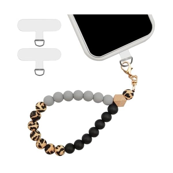 Silicone Beaded Phone Wrist Strap + 2 Pcs Patches, Cellphone Lanyard with Tether Tab