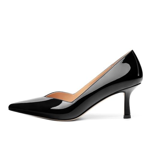 Image of Women Pointed Closed Toe 2.5 Inch Kitten Heel Slip On Pumps | Elegant Comfort Formal Dress Footwear, Versatile Ladies Shoes For Office Wedding Party Evening Daily Occasions