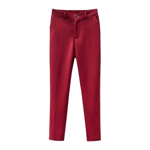 Generisch Pantalones de chándal para niños, color liso, para niños y niñas, talla 6, cintura elástica, pantalones 3T, pantalones largos para niños, rojo, 13-14 años