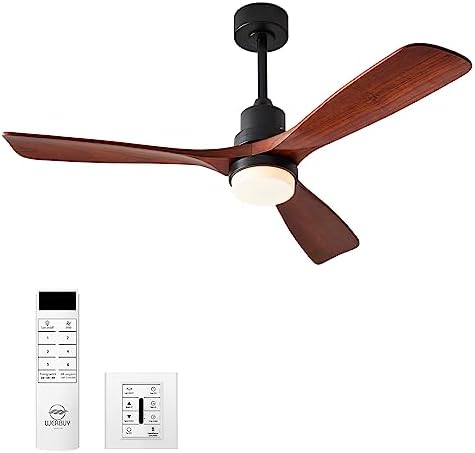 WERBUY 52" Ceiling Fan with Lights, Remote & Wall Control, Wood Ceiling Fan with Quiet Reversible DC Motor/Sleep Timer/6 Speeds, for Outdoor Indoor Bedroom Patios Farmhouse Living Room