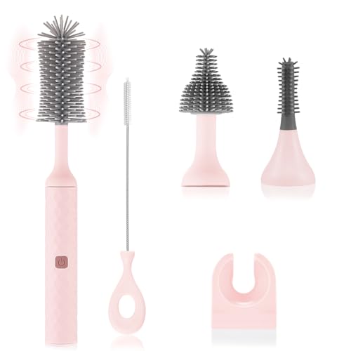 Image of biqin Electric Cleaning Brush Set 4 Piece Multi-Purpose Cleaner Brushes,360° high-Speed Rotation Cleaning,1500mAh,Waterproof IPX65,Perfect Household Cleaning Brushes(Pink)