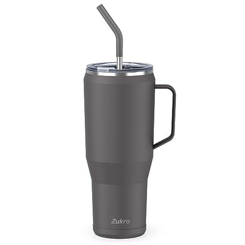 Zukro 50 oz Tumbler Cup With Handle and Straw, Vacuum Insulated Stainless Steel Large Travel Mug with Lid,Fit in Cup Holder,No Sweat,Keep Drinks Cold 30 Hours, Dishwasher Safe - Coal