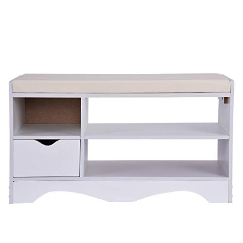 Storage Bench Storage Shoe Cabinet 2-Tier Shoe Rack for Entryway Space Saving Shoes Shelf Benches Origanizer With Cushion Seat Storage Stool White