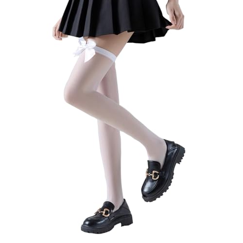 Image of Women Satin Bow Thigh High Socks with Over Knee Thigh Highs Stocking Long Stockings