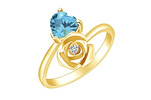 AFFY Heart Shape Simulated Birthstone 14k Yellow Gold Over Sterling Silver Promise Ring2
